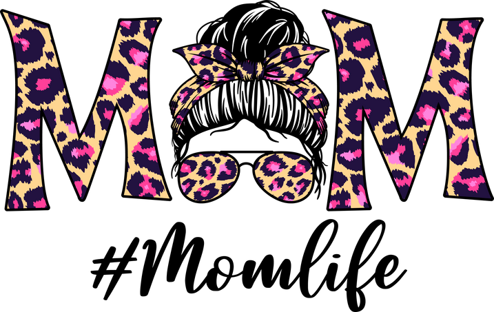 Mom Life Messy Bun Leopard Sublimation